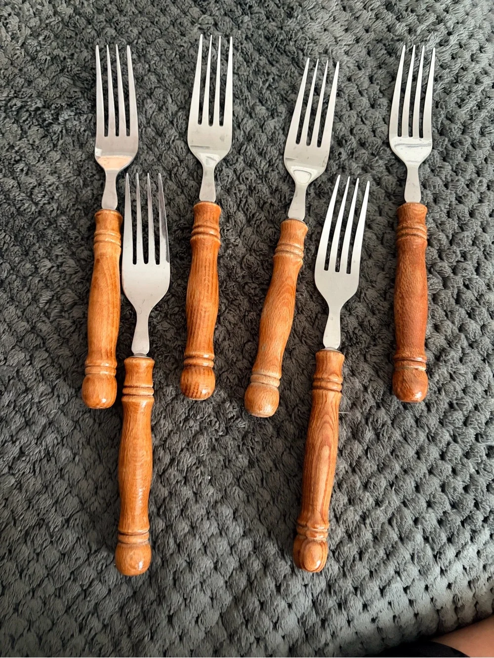 Vintage Taiwan Stainless Steel Wood Handle Flatware Set 43 Pc MCM Rustic